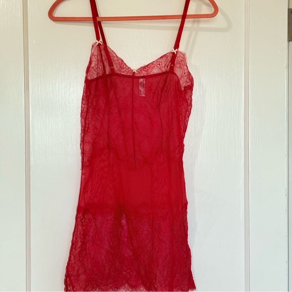 b.tempt’d Slip Dress Red Lace Sheer Nightgown Size S